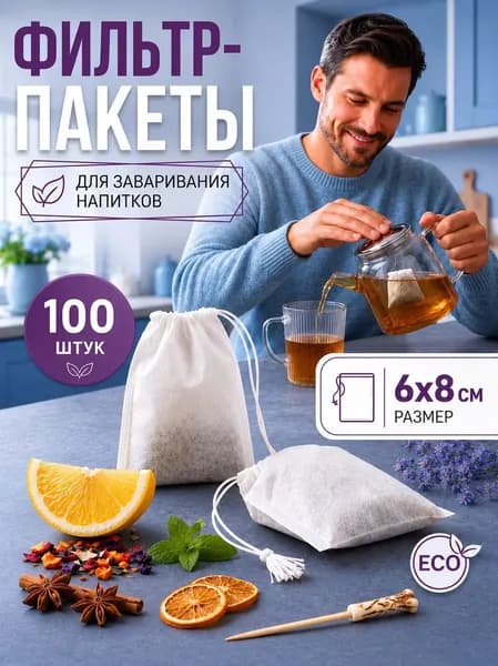 Фильтр для чая белые 6x8 см, 100 шт