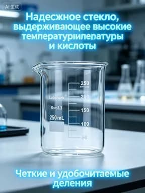 Стакан мерный 250мл (лабораторный, тип Н, низкий с делениями и носиком, термостойкий), ТС Н-1-250