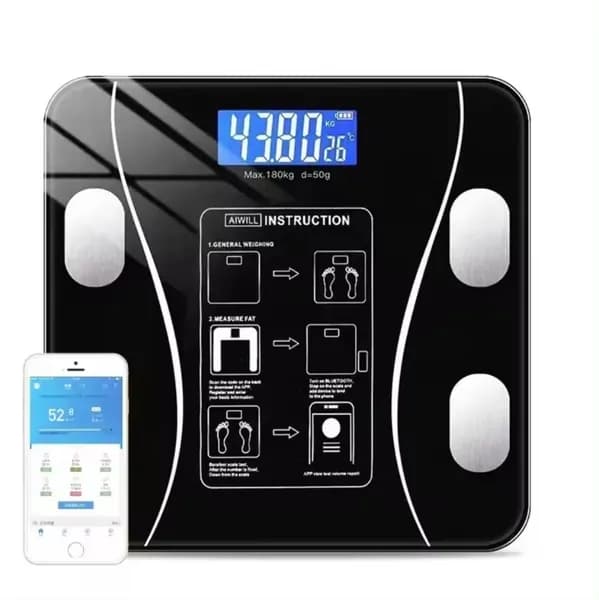 Напольные умные весы с BMI / Весы электронные с приложением и подключением по Bluetooth, черный