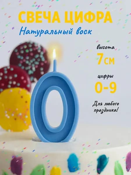 Свеча цифра 0 для торта на торт синяя