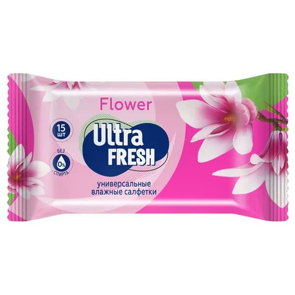 Ultra Fresh Влажные салфетки мини в сумку 15 шт без спирта для рук и лица