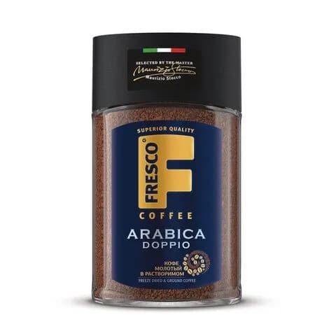 Кофе молотый в растворимом FRESCO Doppio 100 г, стеклянная банка, сублимированный