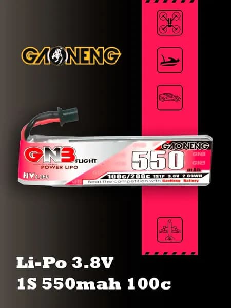 Аккумулятор Li-po Gaoneng GNB 550mah 1S1P 3.8V HV 100C 6x18x66mm