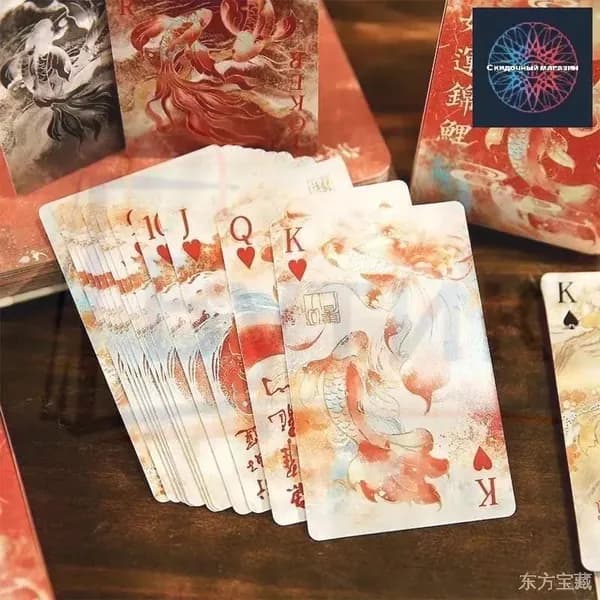 Дизайнерская игральная карта "Good Luck Koi", 54 штуки, 100% пластик, матовая поверхность, приятная на ощупь