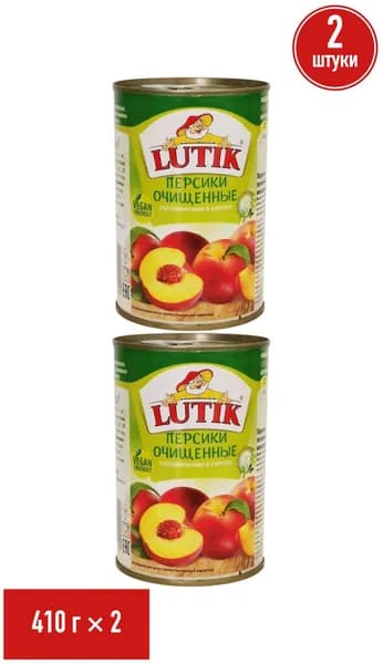 Персики Lutik половинки очищенные в сиропе 425 мл, набор: 2 штуки
