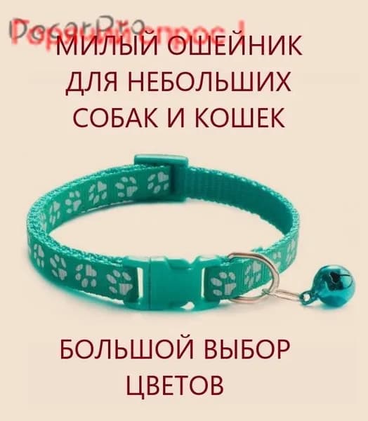 Ошейник для кошек и собак мелких пород с колокольчиком. Мятный зеленый.