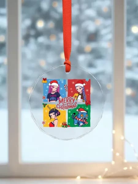 Стеклянная ёлочная игрушка K-POP Huntrix, новогодний декор с персонажами Mira, Rumi и Zoey, сувенир для фанатов Demon Hunter с подарочной коробкой
