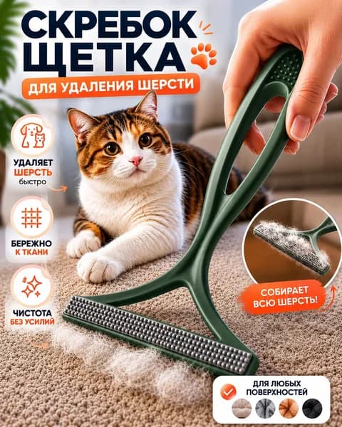1шт! Скребок (темно-зеленый) щетка для удаления шерсти животных, катышек и ворса (удалитель шерсти с одежды и мебели)