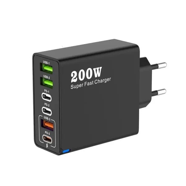 200W Зарядное устройство с 3 USB-PD портами, Черный - EU