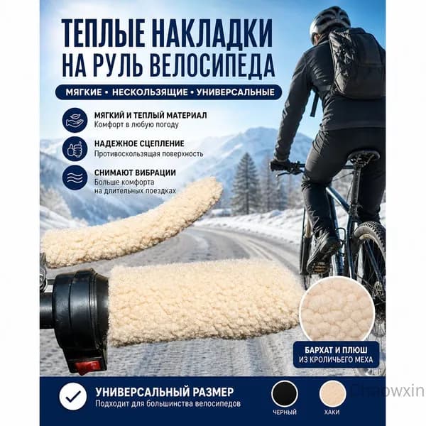 Накладки на руль велосипеда, зимние, утепленные, с противоскользящим покрытием, универсальные