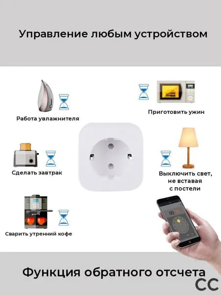 Умная беспроводная Wi-Fi розетка, голосовое управление Yandex Алиса, таймер, 20А, с отслеживанием энергопотребления
