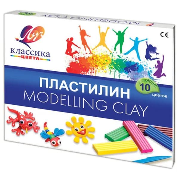 Пластилин классический ЛУЧ Классика 10 цветов, 200 г, со стеком