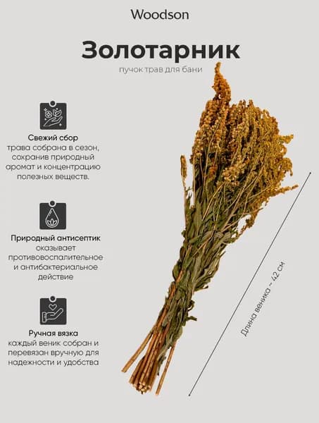 Веник для бани из золотарник, пучок, трава-запарник сухоцвет
