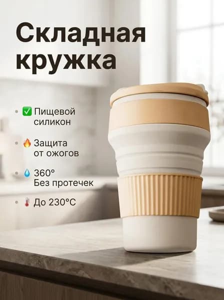 Складная силиконовая кружка для путешествий термостойкая противоутечка, портативная складная чашка для кофе