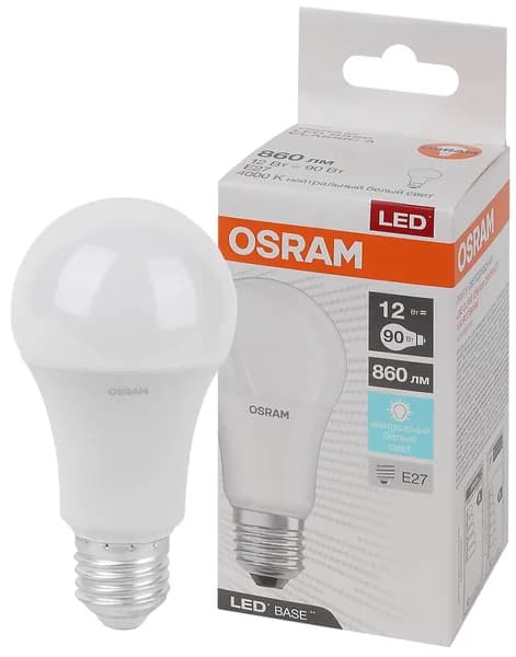 LEDVANCE Лампа светодиодная LED Base Грушевидная 12 Вт (замена 90 Вт), 860Лм, 4000К, цоколь E27 OSRAM (4058075527270)