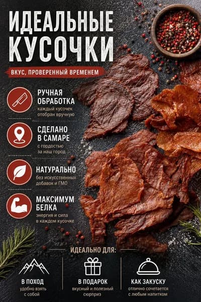 Вяленое мясо Ассорти ВОЛЖСКИЙ МЯСНИК Чипсы мясные набор джерки 450гр (9 пакетов по 50 гр) Индейка, Говядина, Свинина