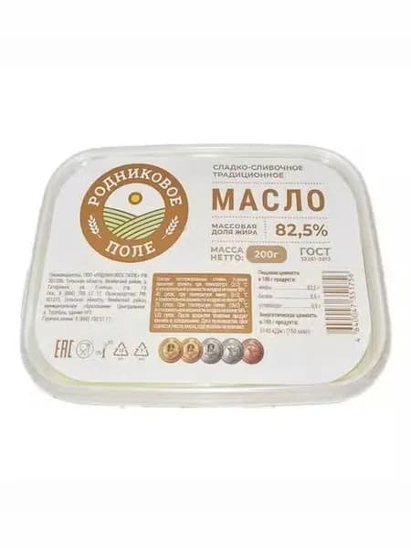 Сливочное масло Родниковое поле Традиционное 82,5% БЗМЖ 200 г