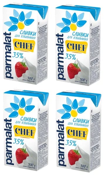 Сливки Parmalat ультрапастеризованные для взбивания 35%, 500г * 4шт