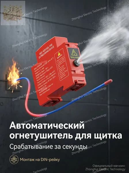 Автономная установка аэрозольного пожаротушения, автоматический огнетушитель для автомобиля, электрощита и ИБП, крепление на DIN-рейку, термоактивирующийся, 10г
