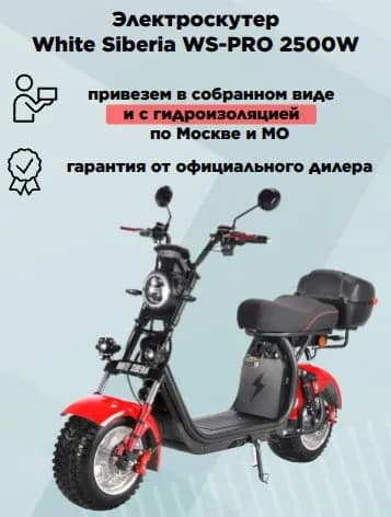 Электроскутер CityCoCo White Siberia WS-PRO 2500W, красные крылья, в сборе, с гидроизоляцией