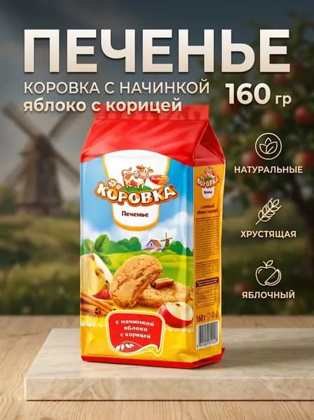Печенье Коровка с начинкой яблоко с корицей 160 гр