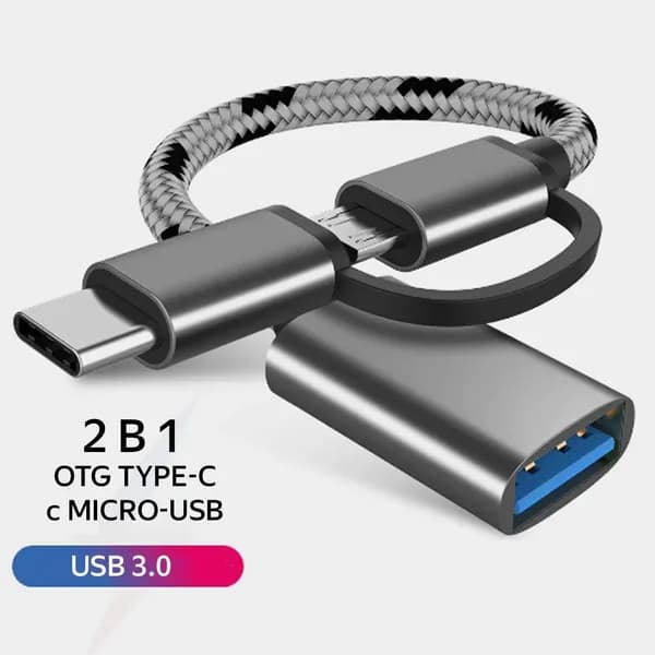 Смартфон/Адаптер-переходник 2 в 1/USB 3.0, USB type C(тайпси)/OTG(отг)/microUSB