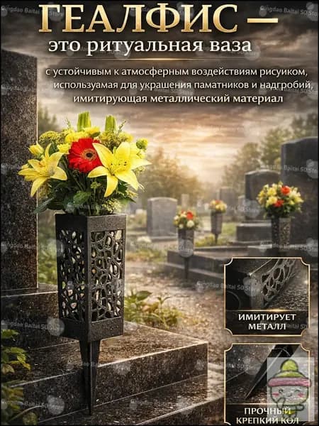 Ритуальная ваза GEALFIS с атмосферостойким рисунком, прочная декоративная ваза для памятников, надгробий и наружного использования, устойчивость к погодным условиям