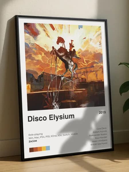 Постер плакат игра "Disco Elysium" А4, ZA/UM, интерьерный, без рамы, плотная матовая фотобумага 21x30 см