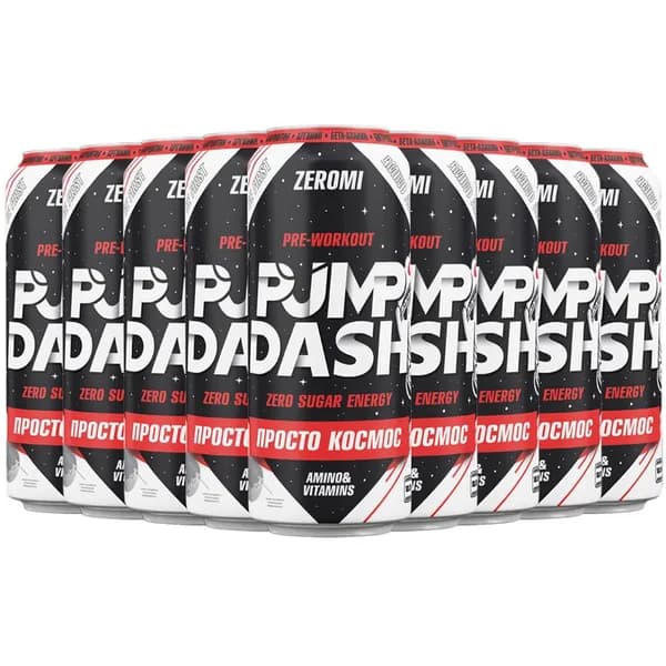 Энергетик спортивный без сахара ZEROMI Pre-Workout Pump Dash, 12х450 мл, просто космос