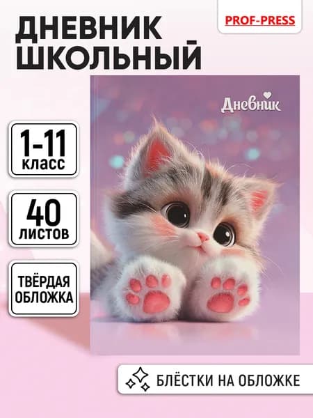 Дневник школьный для девочек 1-11 класс, канцелярия в школу, 40 листов, твёрдая обложка, Prof-Press