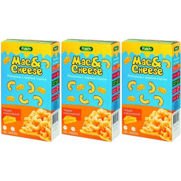 Макаронные изделия Foody с сырным соусом Чеддер Mac&Cheese 143 г, набор: 3 штуки