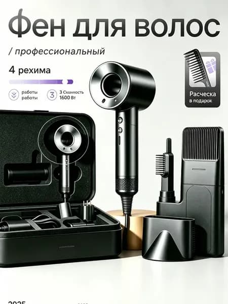 Фен для волос профессиональный мощный с насадками