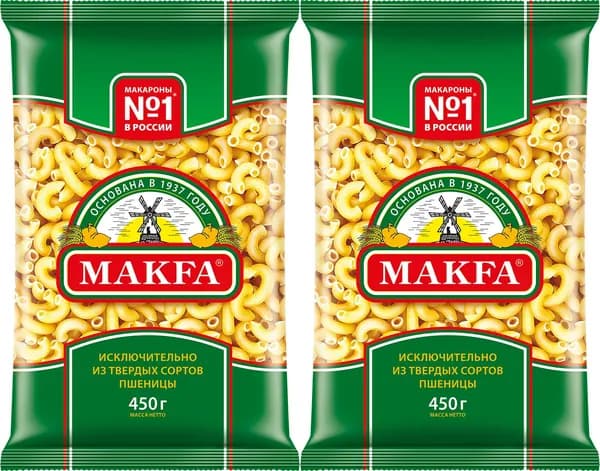 Макаронные изделия Makfa Рожки гладкие, комплект: 2 упаковки по 450 г
