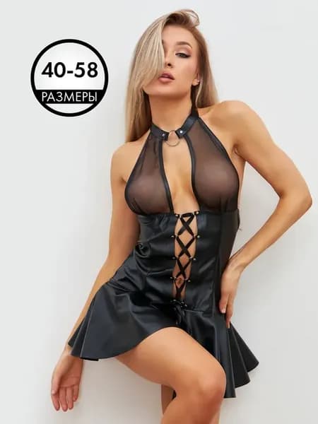 BDSM эротический костюм - мини вечернее платье 18+ из кожи