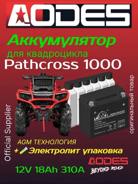 Аккумулятор квадроцикл AODES 1000 EBX20HL-BS 12V 18Ah 310A AGM + электролит.