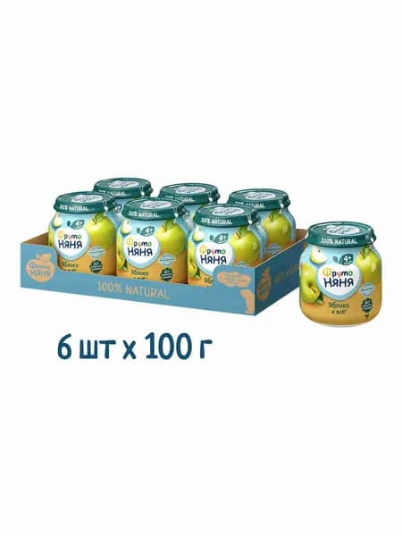 Пюре ФрутоНяня с 4 месяцев, яблоко, 100 г x 6 шт