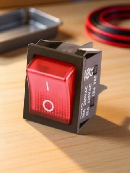 Выключатель , 220V/10A, подсветка neon, 4 контакта, под отв. 31х25 мм, цвет клавиши красный
