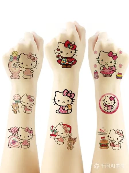 Временные тату наклейки с Hello Kitty 5х5 см детские водонепроницаемые