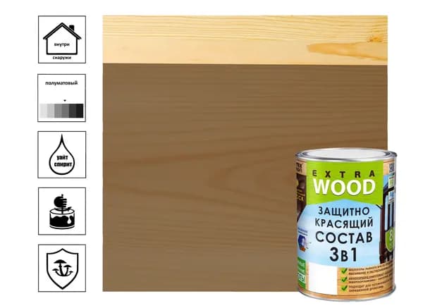 Состав защитно-красящий Farbitex Wood Extra Карелия 3в1 для древесины, орех, 0.75 л