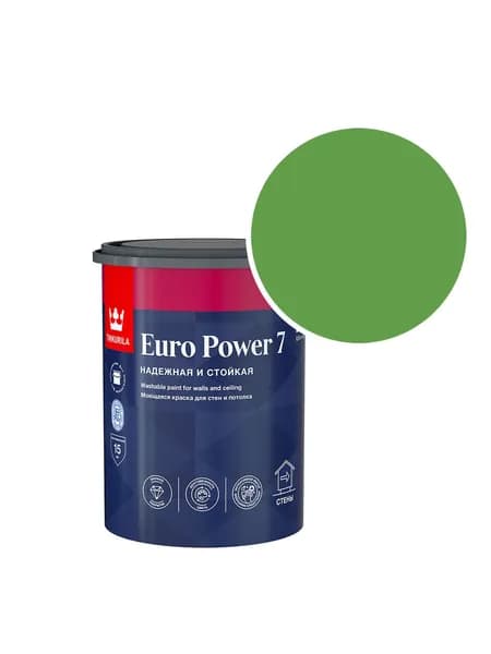 Краска моющаяся Tikkurila/Tikkivala Euro Power 7 RAL 6018 (Желто-зеленый - Yellow green) 0,9 л