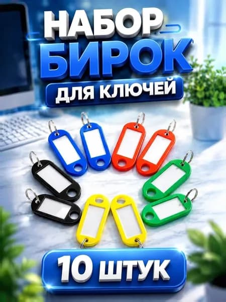 Бирки для ключей / 10 шт, 5 цветов / брелок для ключей с инфо окном