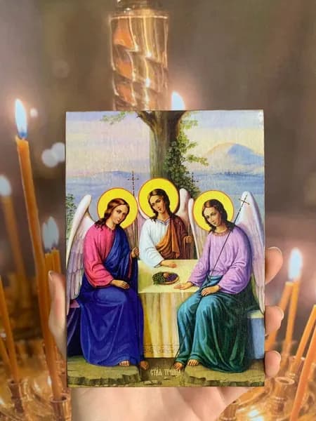 Икона на дереве "Святая Троица", 10*14 см