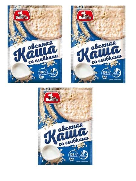 Preston Каша овсяная со сливками, быстрого приготовления, 37 гр, 3 уп