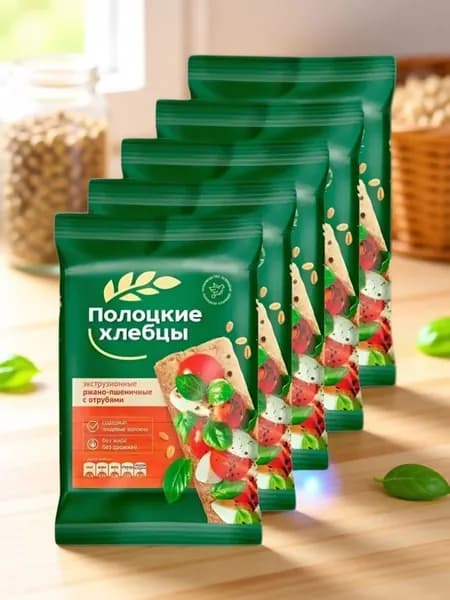 ПОЛОЦКИЕ ХЛЕБЦЫ экструзионные "Ржано-пшеничные с отрубями" 5шт по 80грамм