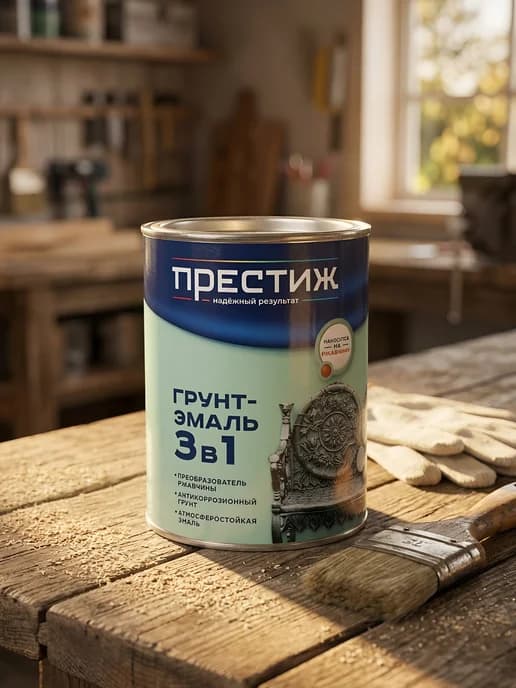 Грунт-эмаль 3в1 по ржавчине алкидная желтая 0.9 кг