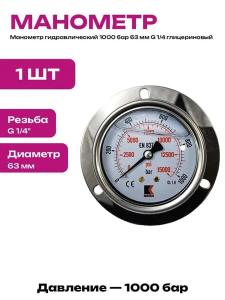 Фланцевый манометр 1000 бар 63 мм для отопительной сети