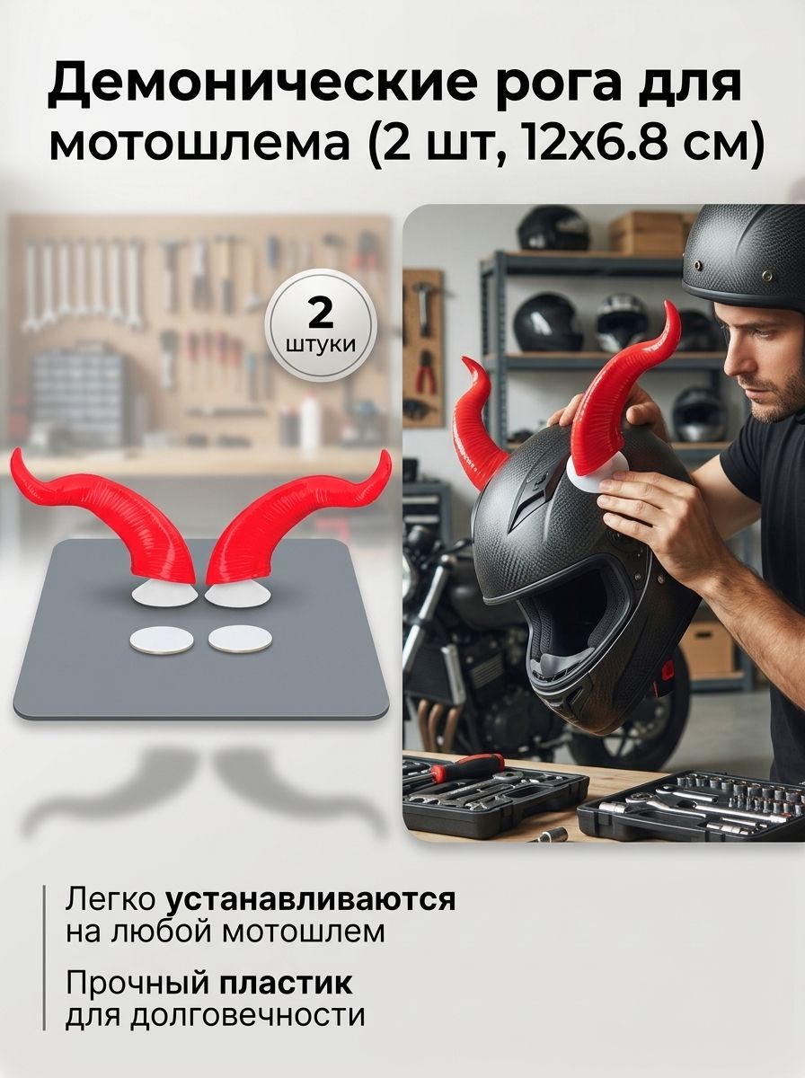Рога для мотошлема в форме демона, красные