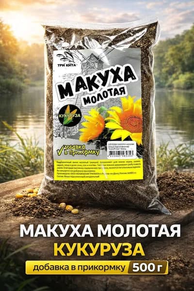 Макуха молотая, жмых подсолнечный, Кукуруза, 500 г - прикормка для карпа, карася, леща, добавка в прикормку