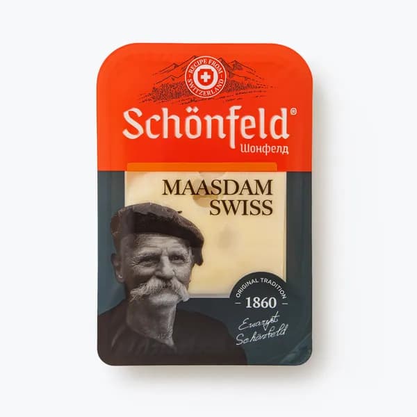 Сыр Маасдам 48%, 125 г, Schonfeld