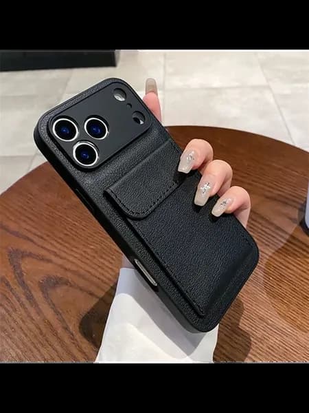 Черный кожаный чехол-кошелек для iPhone 15 Pro Max